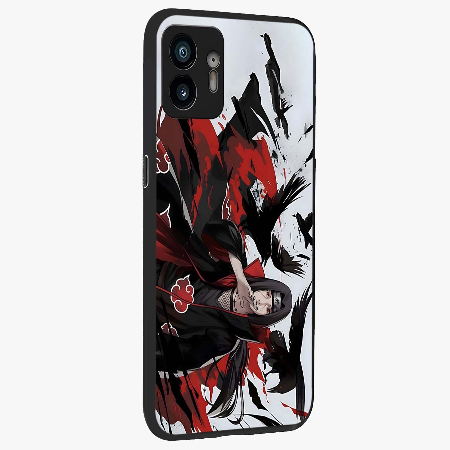 Crimson Crow Illusion Glass Case upright view showcasing striking crow illusion artwork with intense crimson theme.