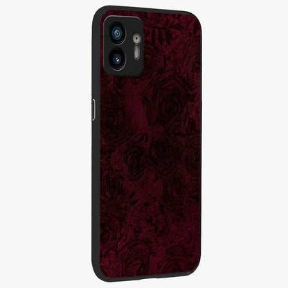 Crimson Fade Flow Glass Case upright view showcasing dynamic crimson flow artwork with stylish abstract theme.