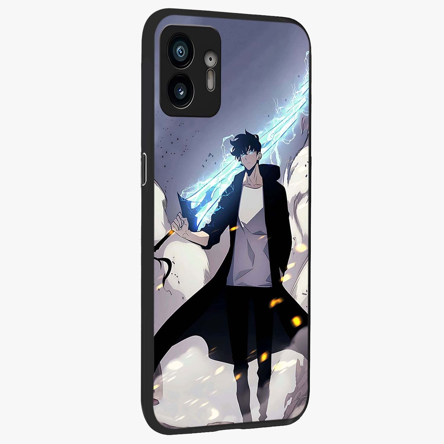 Dark Lightning Anime Warrior Glass Case upright view showcasing dramatic warrior artwork with dark lightning aesthetic.