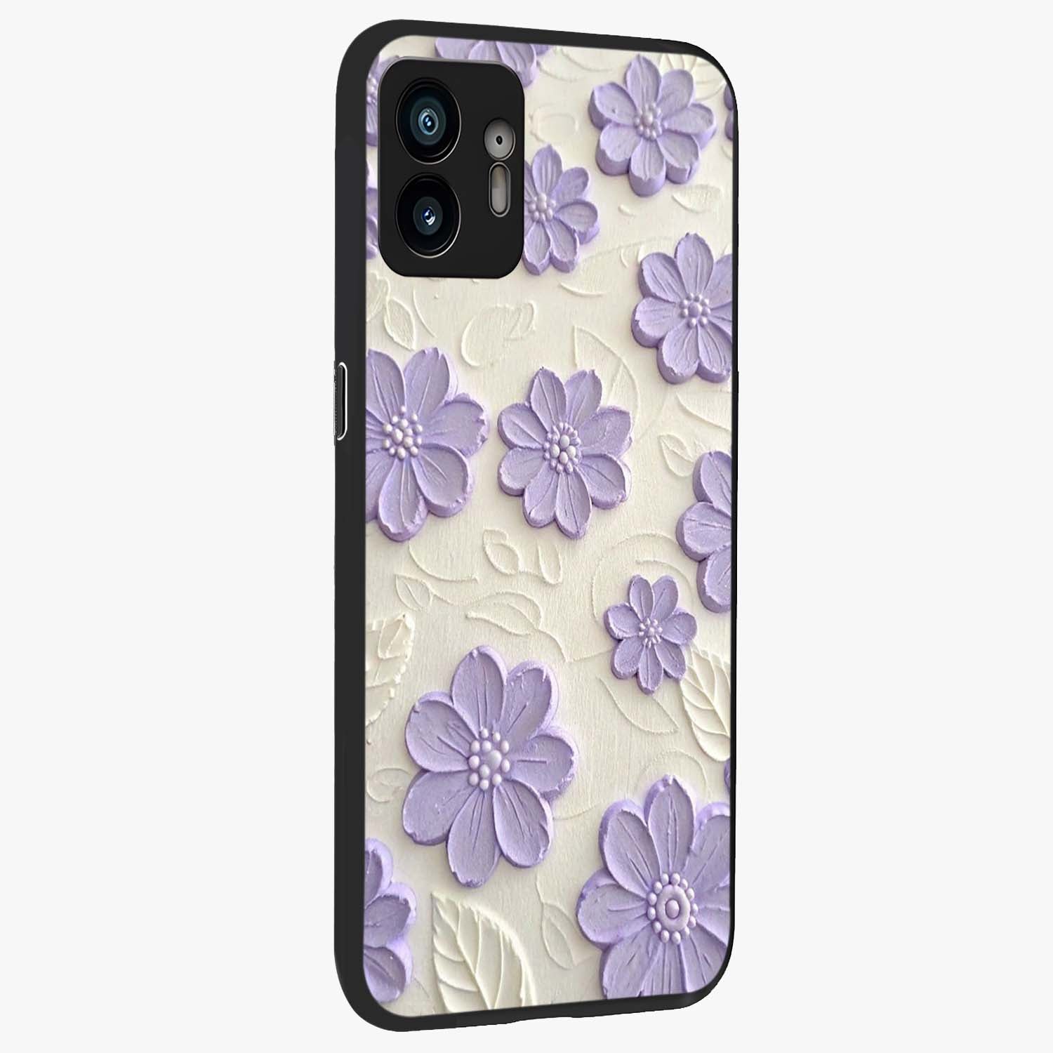 Floral Wall Art With Purple Flowers Glass Case upright view showcasing elegant purple flower artwork with decorative floral theme.