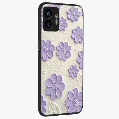 Floral Wall Art With Purple Flowers Glass Case upright view showcasing elegant purple flower artwork with decorative floral theme.