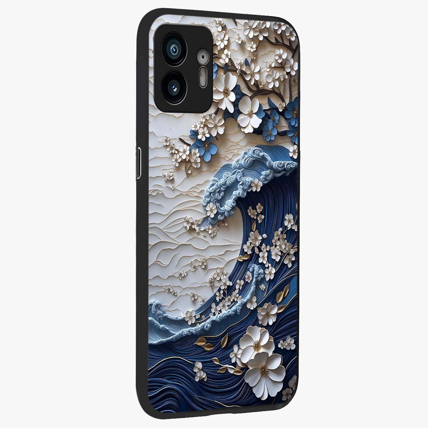 Floral Wave Origami Glass Case upright view showcasing creative floral origami artwork with artistic decorative theme.