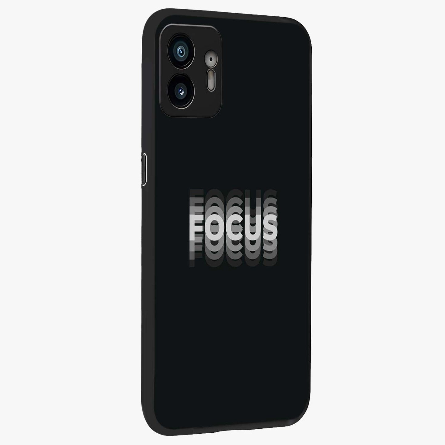 Focus Mode On Glass Case upright view showcasing strong typography statement with sleek motivational theme.