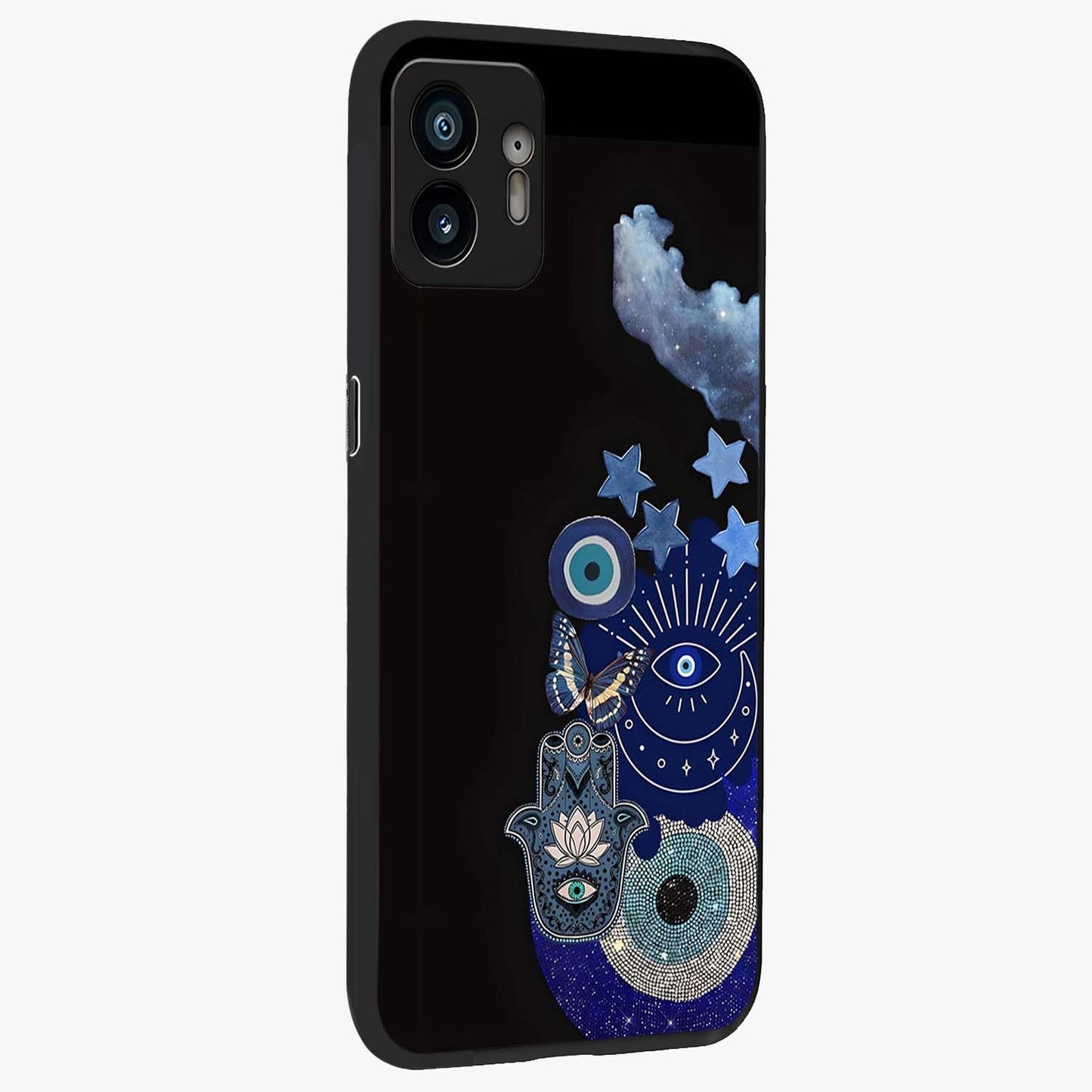 Galactic Charm Cluster Glass Case upright view showcasing glowing cosmic charm artwork with magical celestial style.