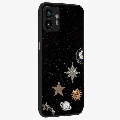 Galactic Charm Glow Glass Case upright view showcasing glowing cosmic charm artwork with magical celestial style.