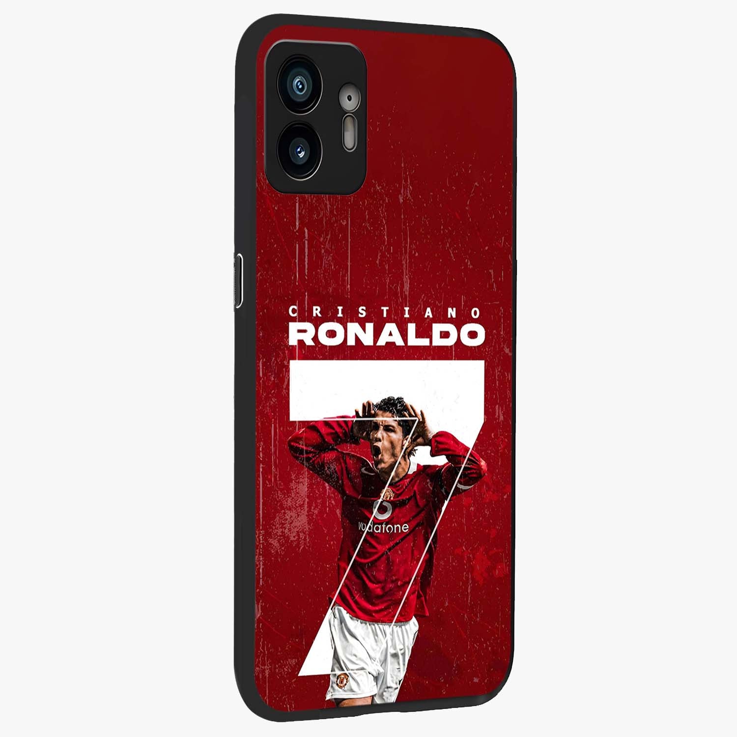 Goal Celebration Legacy Glass Case upright view showcasing dynamic football inspired artwork with victory celebration aesthetic.