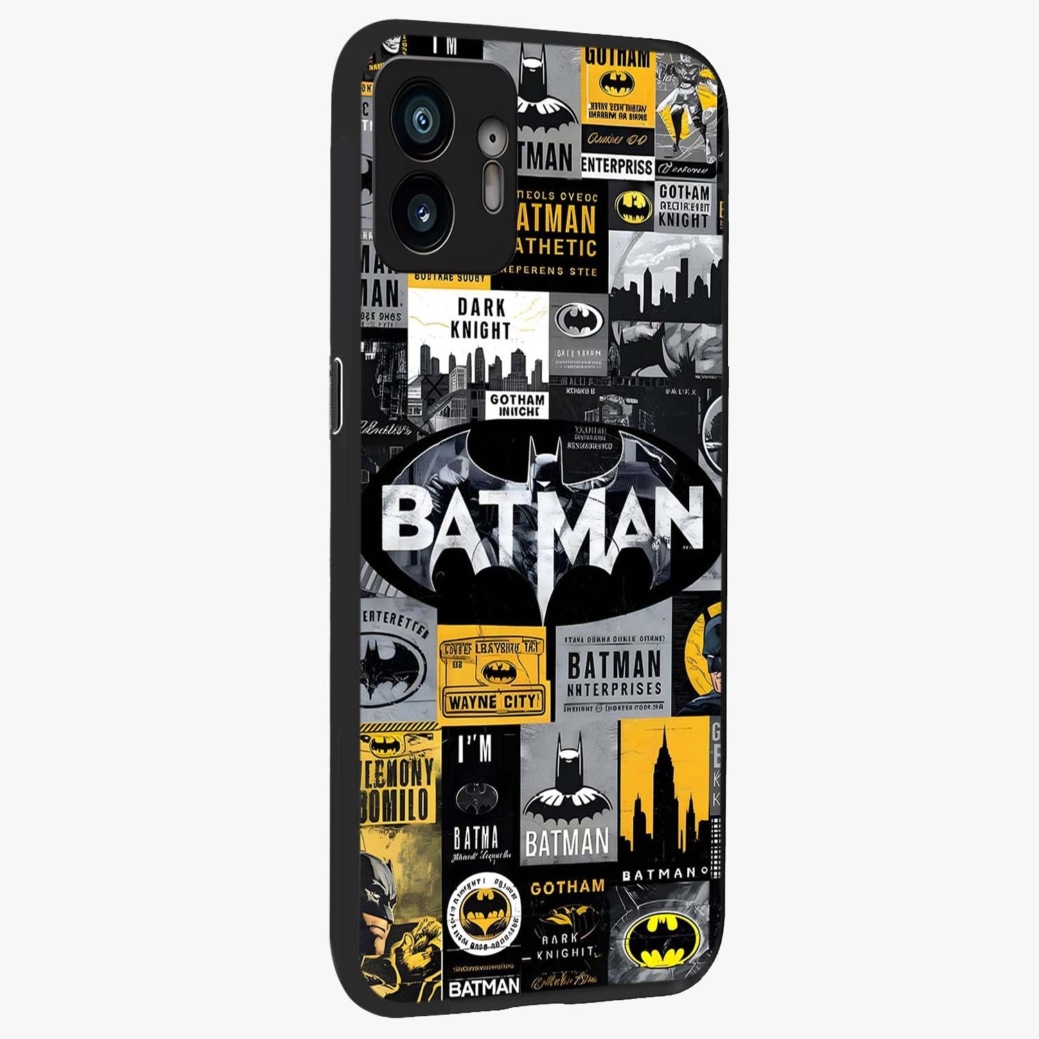 Knight Gotham Rise Glass Case upright view showcasing bold vigilante themed artwork with gothic city vibe.