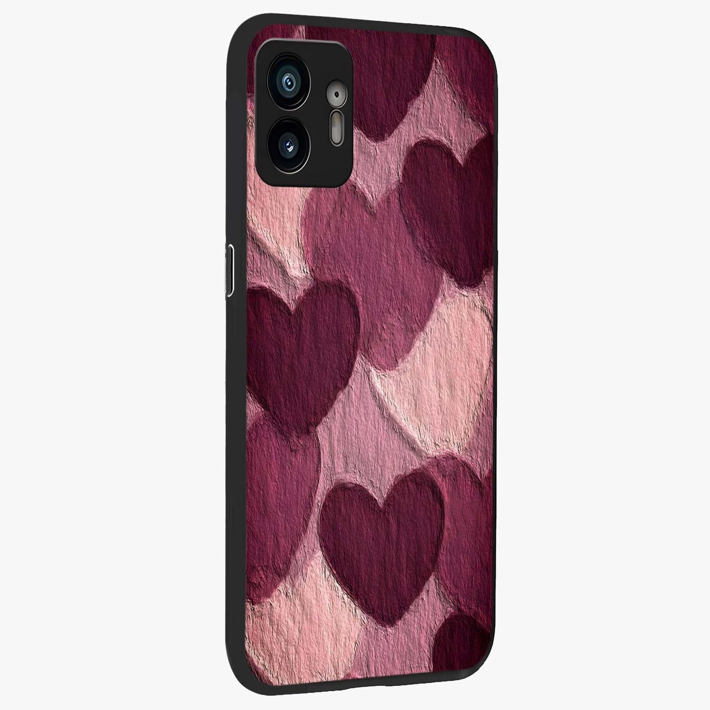 Layered Paper Hearts Glass Case upright view showcasing decorative layered heart artwork with sweet love theme.