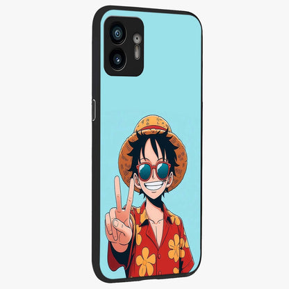 Luffy Summer Anime Vibe Glass Case upright view showcasing dynamic anime artwork with bright adventurous theme.