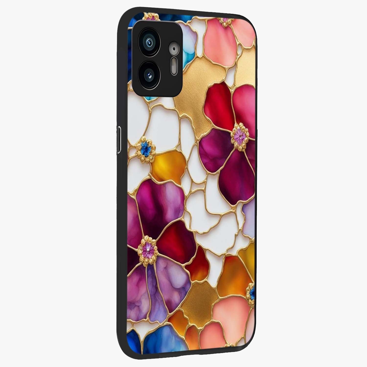 Marble Flower Pattern Glass Case upright view showcasing decorative marble flower artwork with refined style.