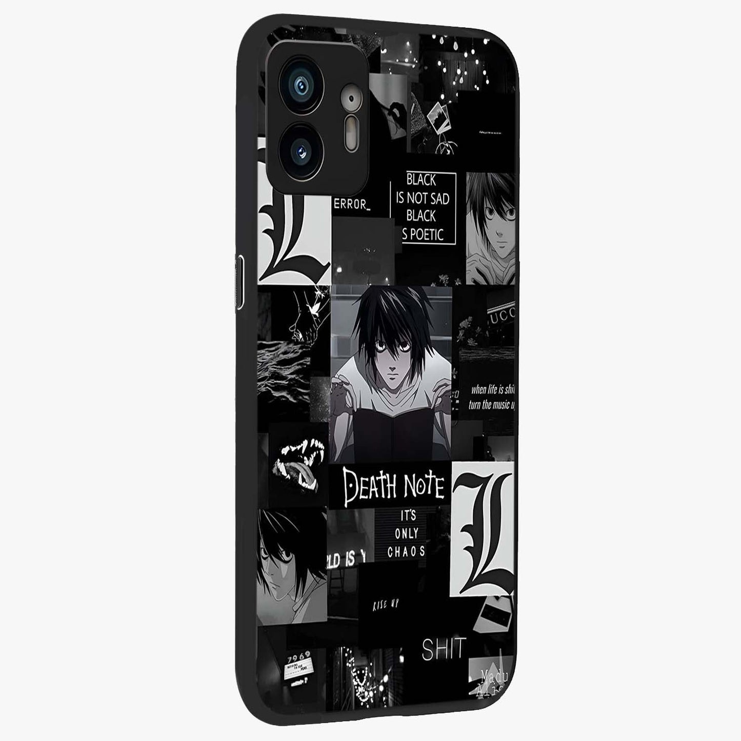 Midnight Chaos Mind Glass Case upright view showcasing expressive abstract artwork with bold dark theme.