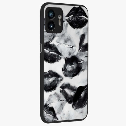 Midnight Kiss Marks Glass Case upright view showcasing stylish kiss mark artwork with trendy romantic theme.