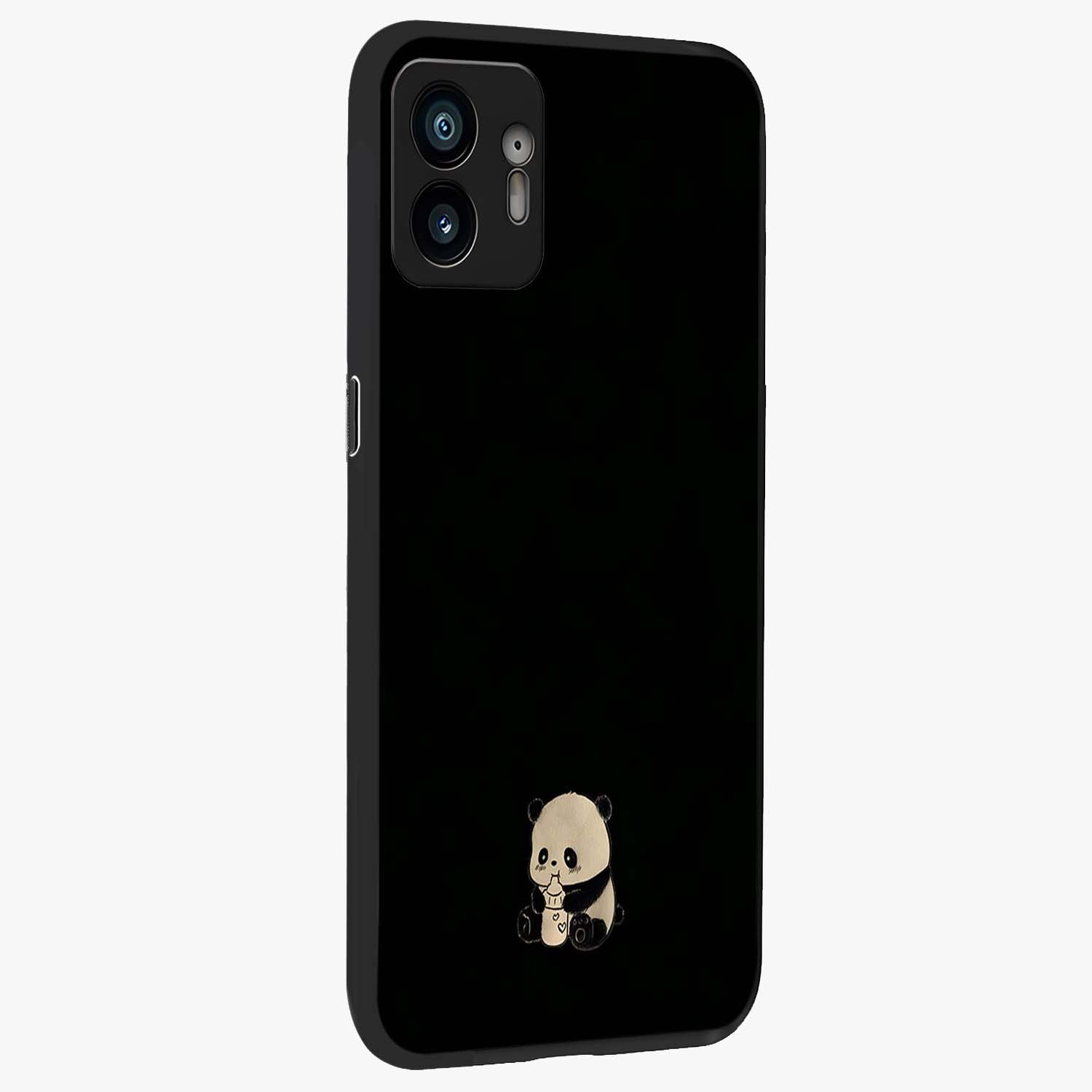 Midnight Panda Love Glass Case upright view showcasing charming panda artwork with playful romantic theme.