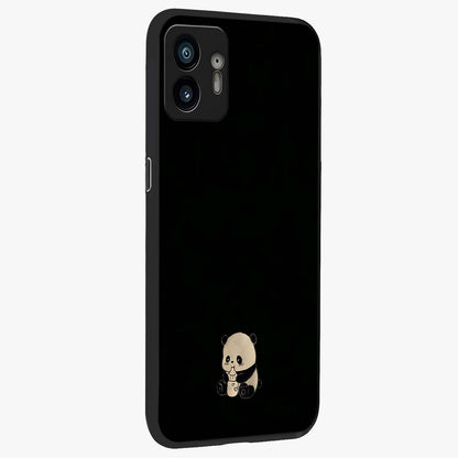 Midnight Panda Love Glass Case upright view showcasing charming panda artwork with playful romantic theme.