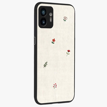 Minimalistic Blue With White Flower Pattern Glass Case upright view showcasing clean white flower artwork with calming blue theme.