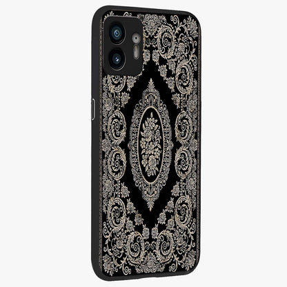 Noir Bloom Elegance Glass Case upright view showcasing graceful floral artwork with luxurious dark theme.