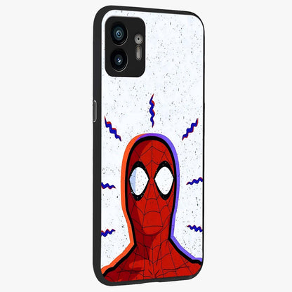 Omg Spiderman Glass Case upright view showcasing energetic superhero artwork with vibrant comic theme.