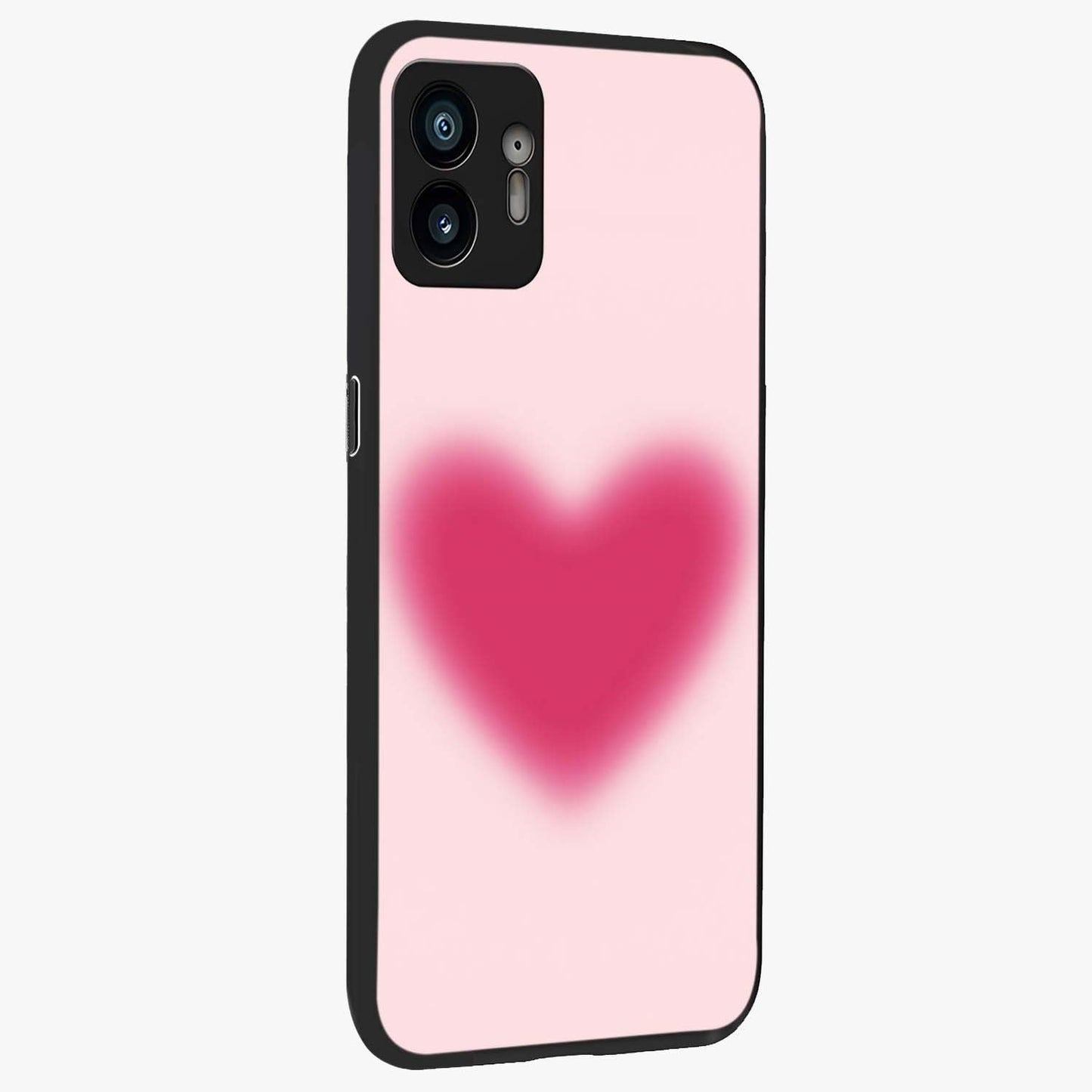 Pink Aura Heart Glass Case upright view showcasing romantic heart artwork with soft pastel theme.