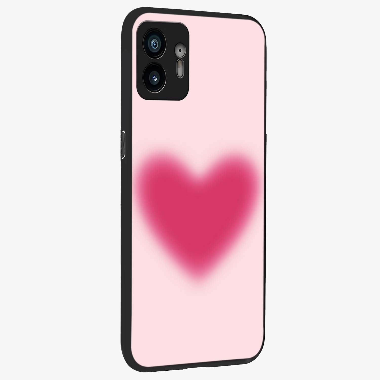Pink Aura Heart Glass Case upright view showcasing romantic heart artwork with soft pastel theme.