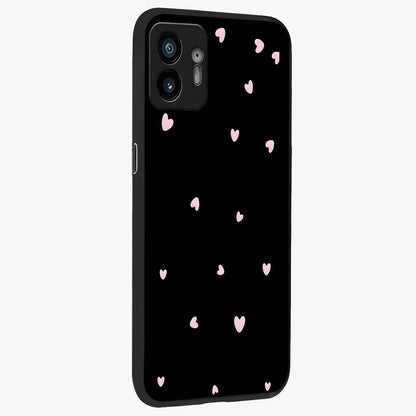 Pink Love Drops Glass Case upright view showcasing charming heart drop artwork with romantic playful theme.