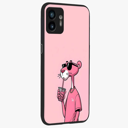 Pink Panther Glass Case upright view showcasing fun animated artwork with stylish retro cartoon theme.
