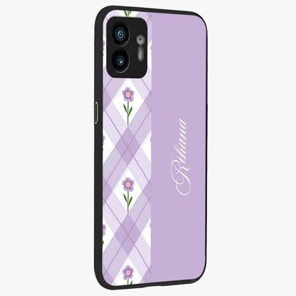 Purple Diamond Floral Glass Case upright view showcasing vibrant floral artwork with stylish geometric theme.