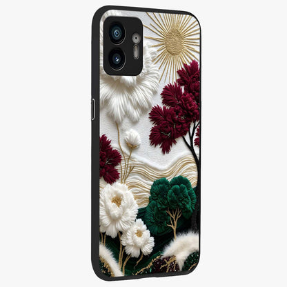 Radiant Bloom Elegance Glass Case upright view showcasing decorative flower artwork with refined botanical theme.