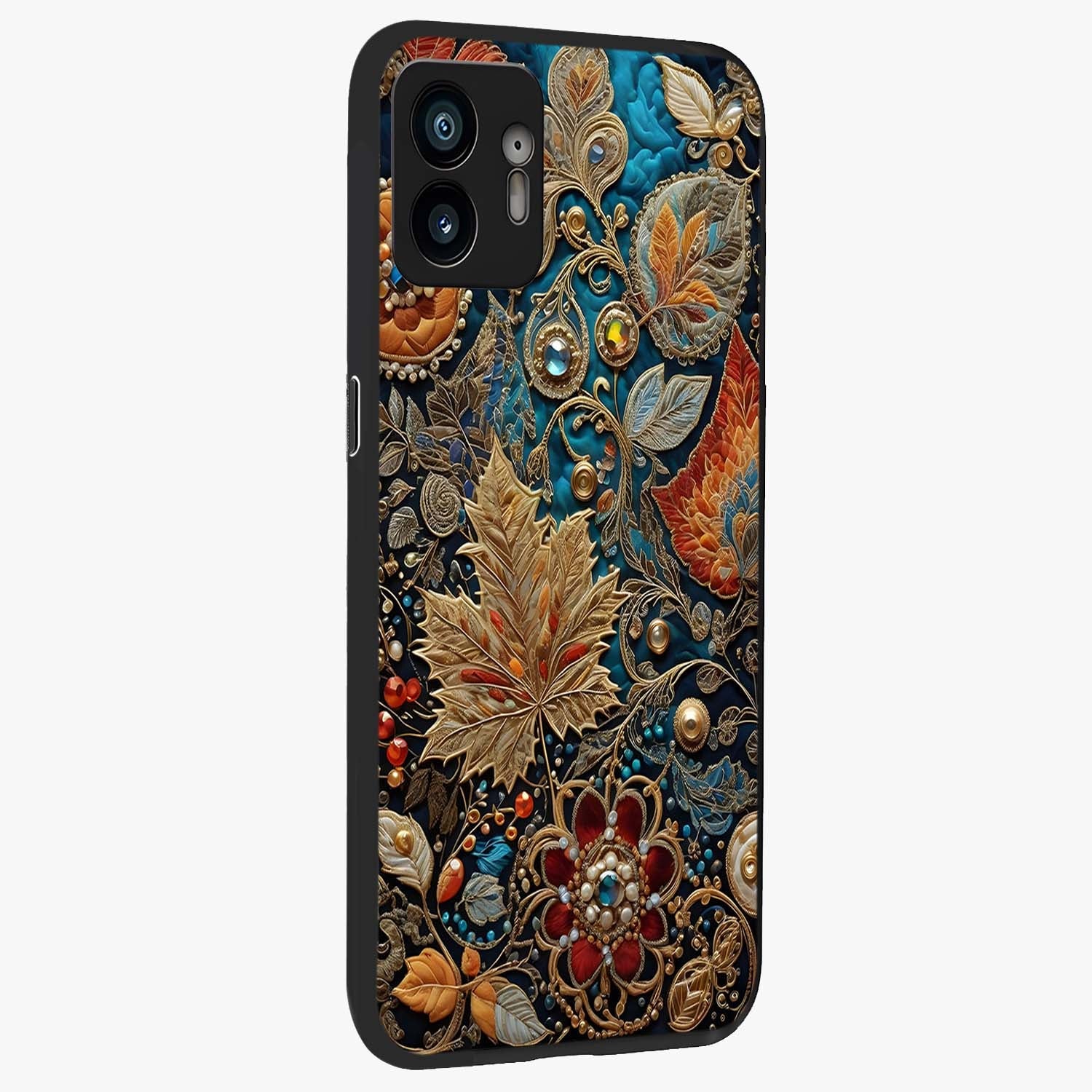 Royal Jewel Garden Glass Case upright view showcasing rich floral artwork with luxurious garden theme.