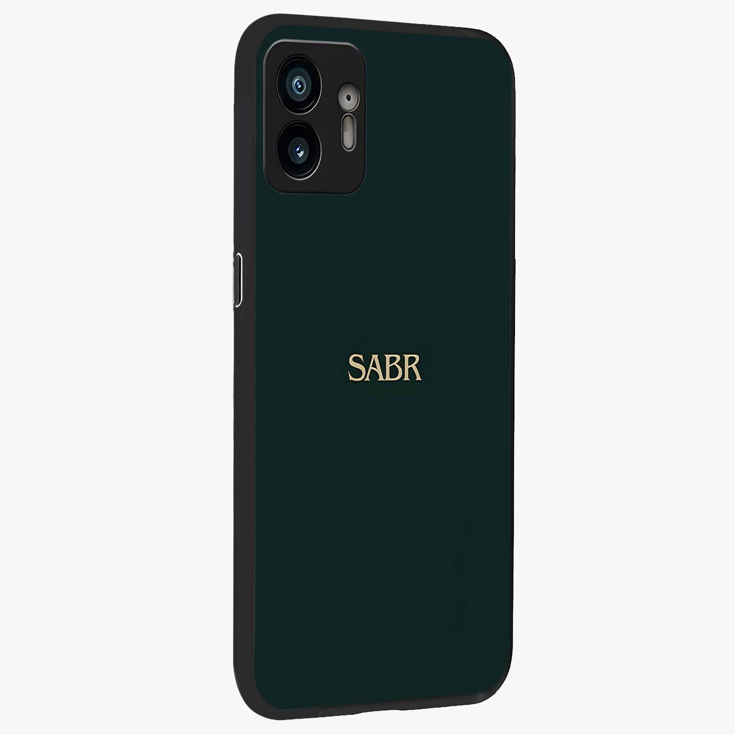 Sabr Minimal Patience Glass Case upright view showcasing calm minimalist artwork with motivational patience theme.