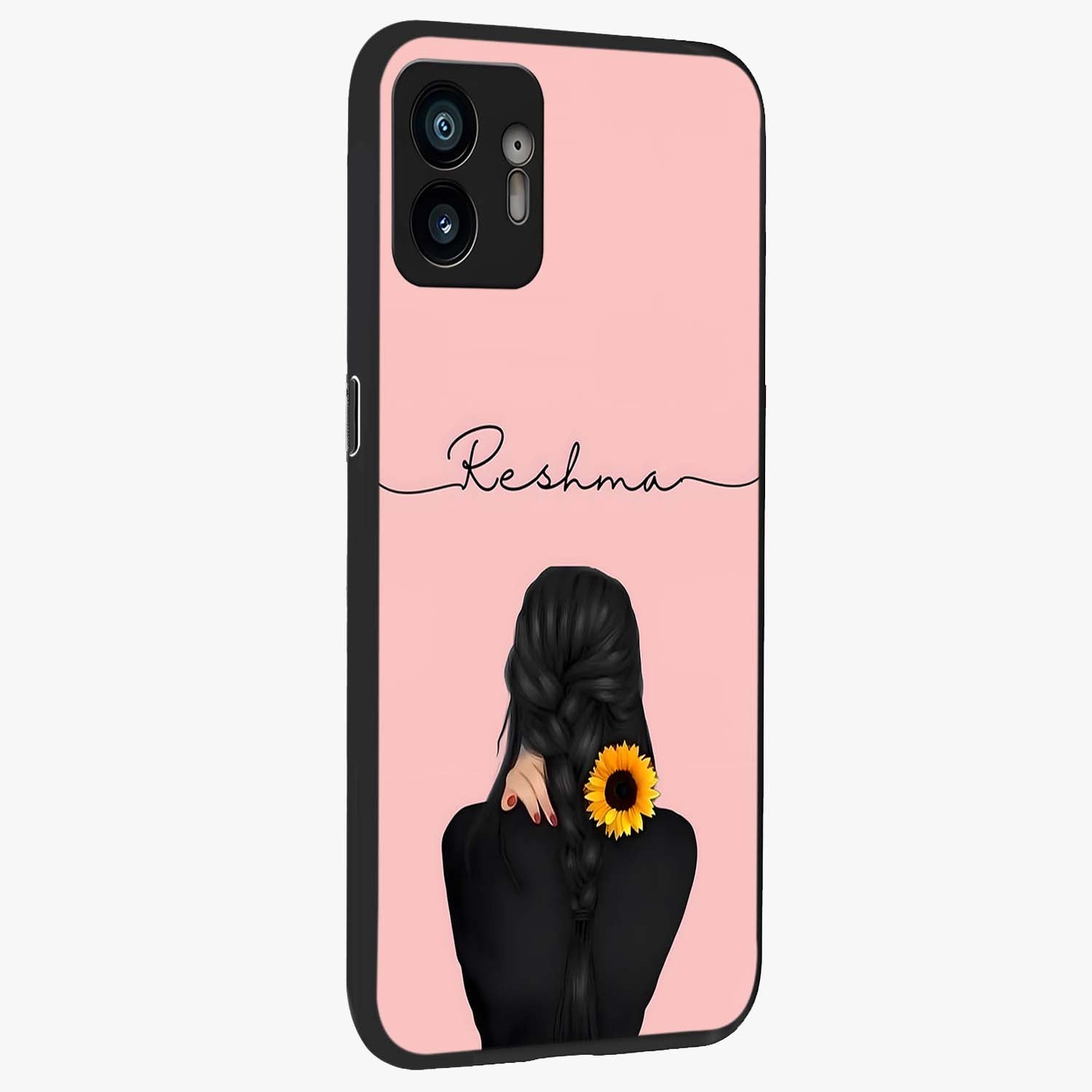 Sunflower Braid Beauty With Custom Name Glass Case upright view showcasing bright sunflower artwork with personalized floral aesthetic.