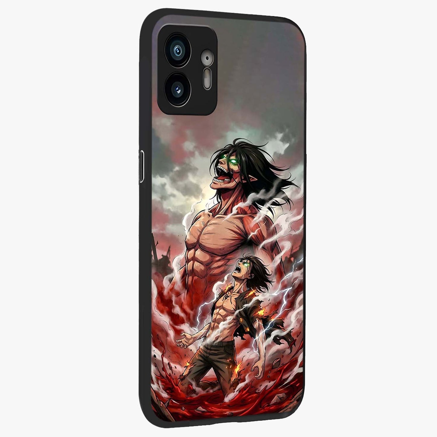Titan Awakening Fury Glass Case upright view showcasing intense titan artwork with epic fantasy theme.