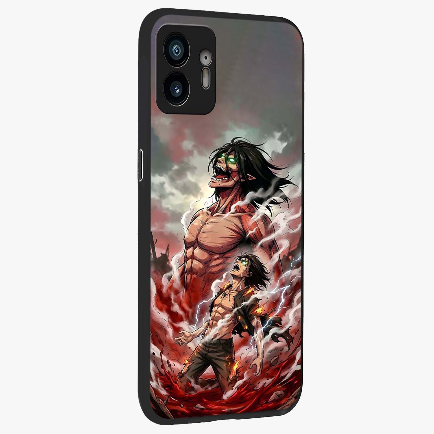 Titan Awakening Fury Glass Case upright view showcasing intense titan artwork with epic fantasy theme.