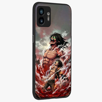Titan Awakening Fury Glass Case upright view showcasing intense titan artwork with epic fantasy theme.