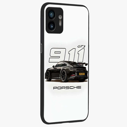 Turbo Legacy Icon Glass Case upright view showcasing bold racing inspired artwork with classic car theme.