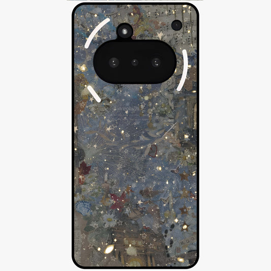 Aesthetic Astrolophia Glass Case showing flat back view with dreamy aesthetic design and glossy glass finish.