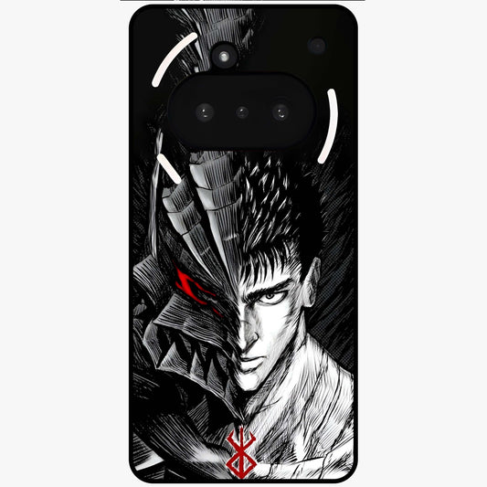 Berserker Blood Oath Glass Case showing flat back view with fierce warrior inspired artwork and glossy glass finish.