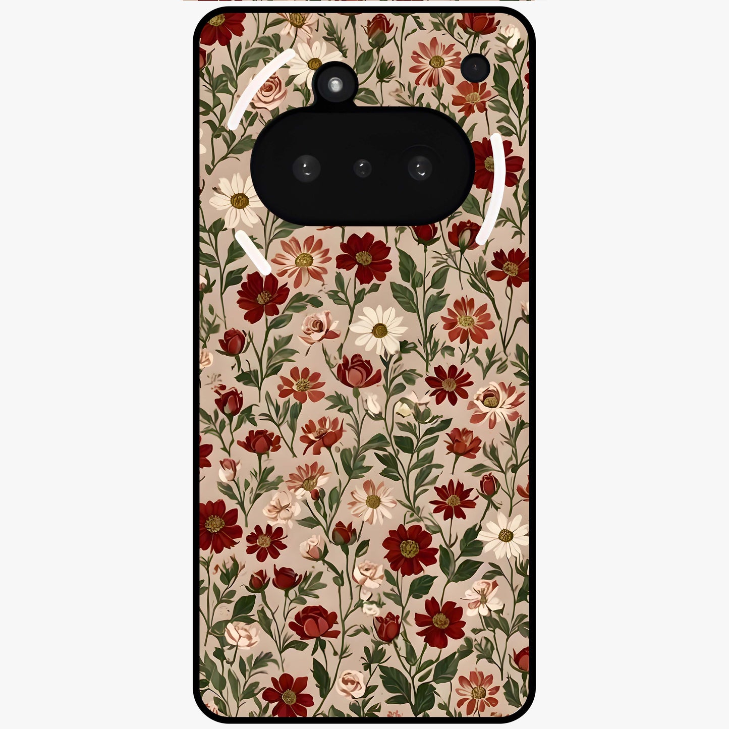 Biege Flower With Leaf Glass Case showing flat back view with soft beige floral artwork and glossy glass finish.