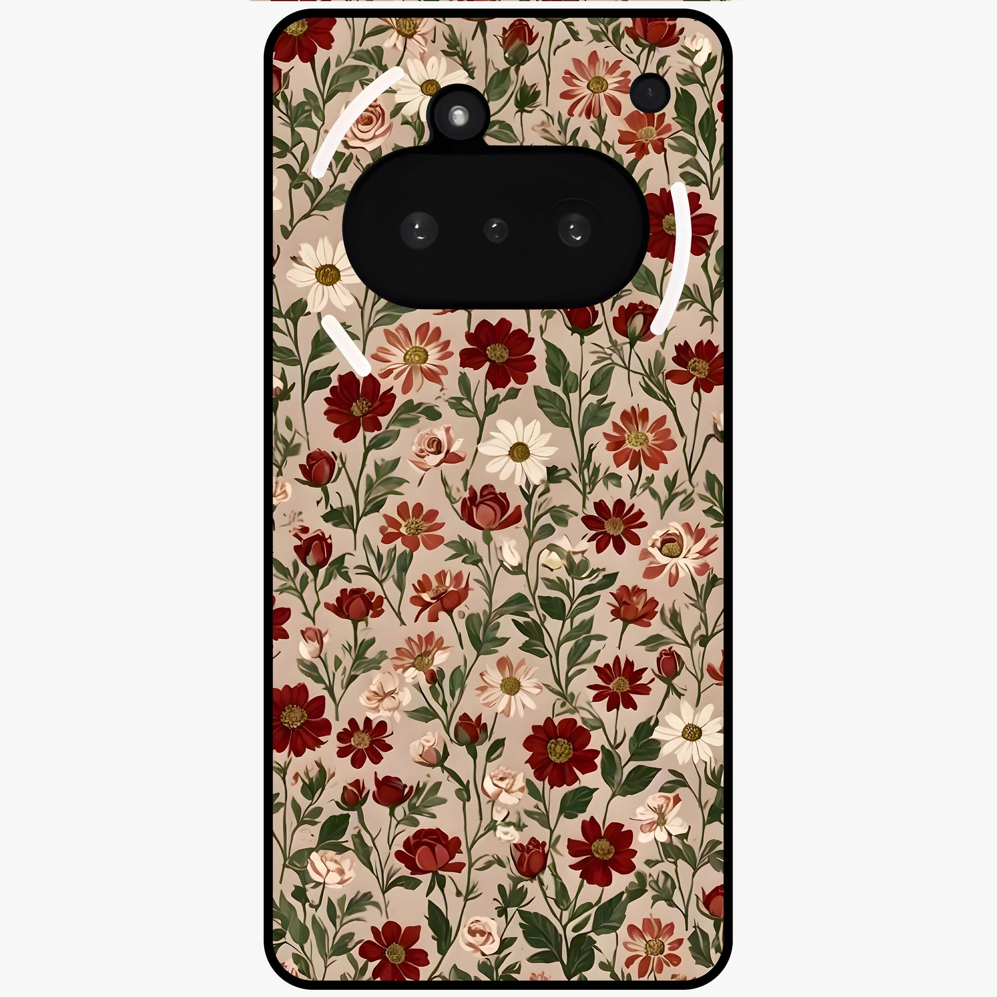 Biege Flower With Leaf Glass Case showing flat back view with soft beige floral artwork and glossy glass finish.