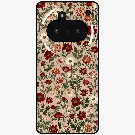Biege Flower With Leaf Glass Case showing flat back view with soft beige floral artwork and glossy glass finish.