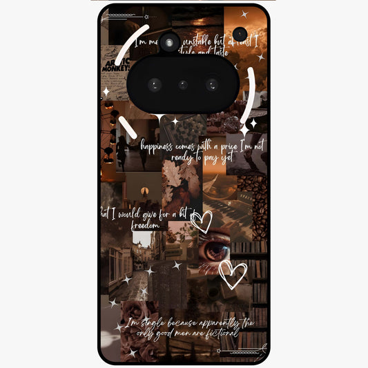 Bittersweet Aesthetic Chaos Glass Case showing flat back view with artistic chaotic aesthetic design and glossy glass finish.