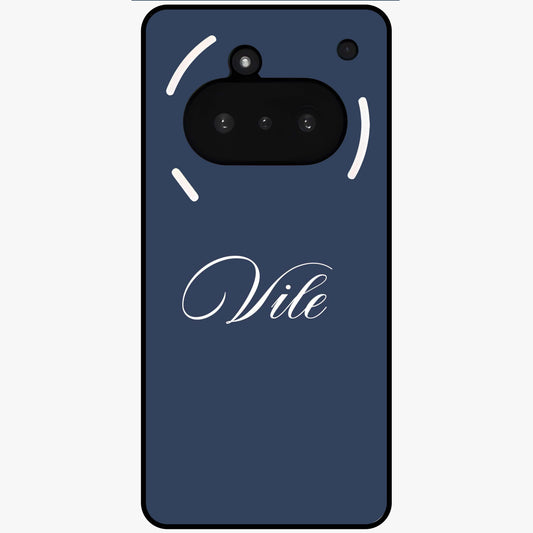 Blue Background Personalized Custom Name Glass Case showing flat back view with minimal blue background and custom name design.
