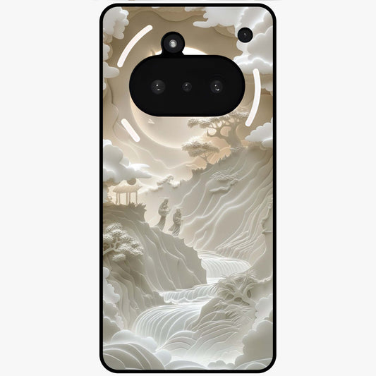 Celestial Origami Glass Case showing flat back view with artistic origami inspired celestial artwork and glossy glass finish.