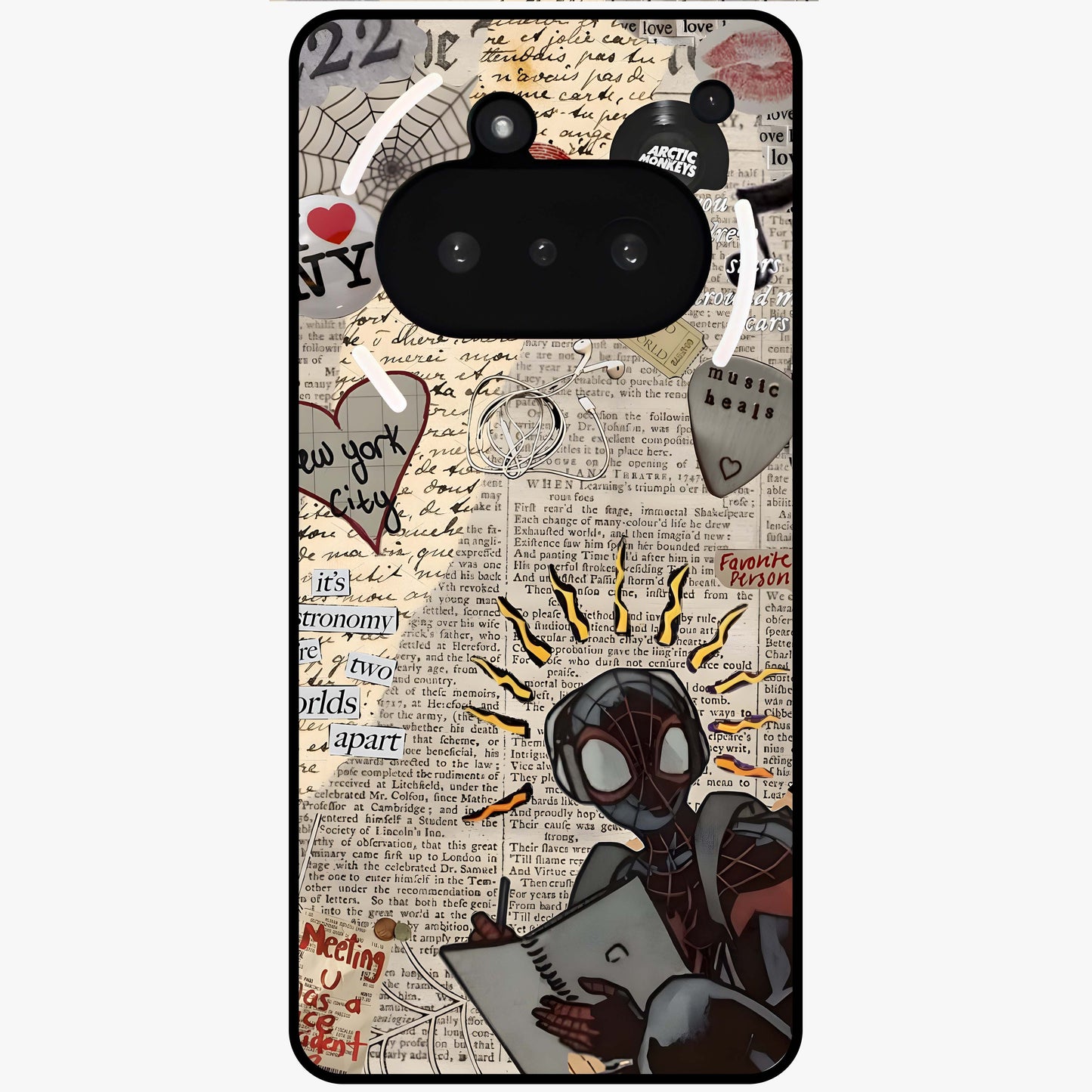 City Dream Sketch Glass Case showing flat back view with artistic city skyline sketch artwork and glossy glass finish.