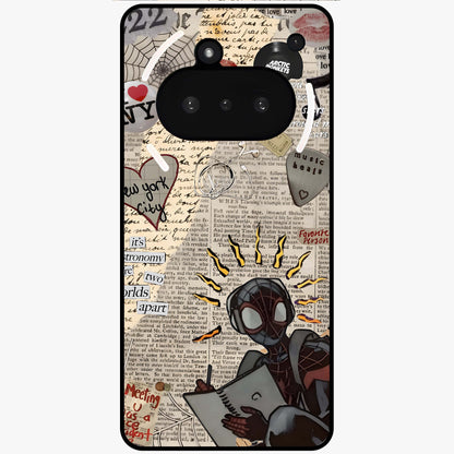 City Dream Sketch Glass Case showing flat back view with artistic city skyline sketch artwork and glossy glass finish.
