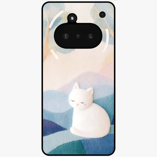 Cotton Dream Cat Glass Case showing flat back view with soft dreamy cat artwork and glossy glass finish.