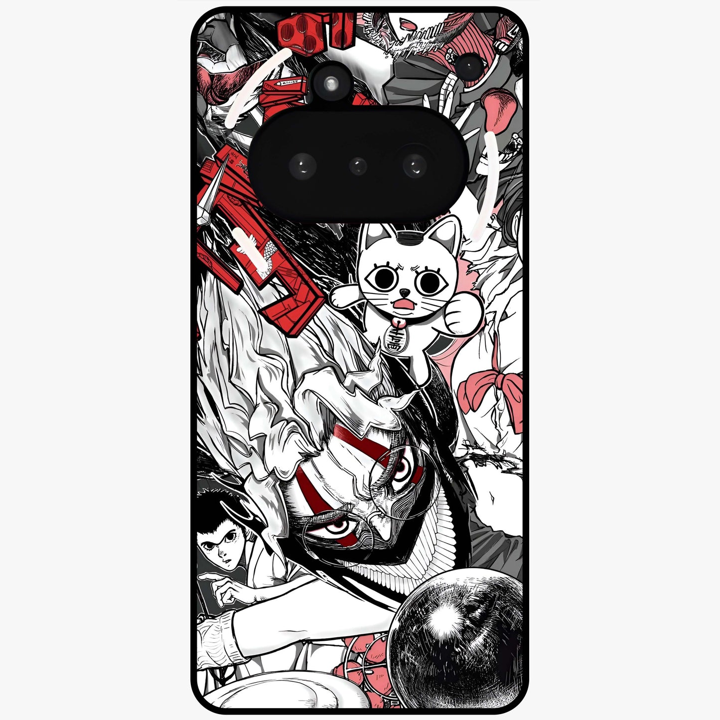 Crimson Chaos Panel Glass Case showing flat back view with bold crimson abstract artwork and glossy glass finish.
