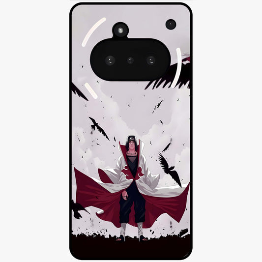 Crimson Crow Ascension Glass Case showing flat back view with mystical crow artwork and glossy glass finish.