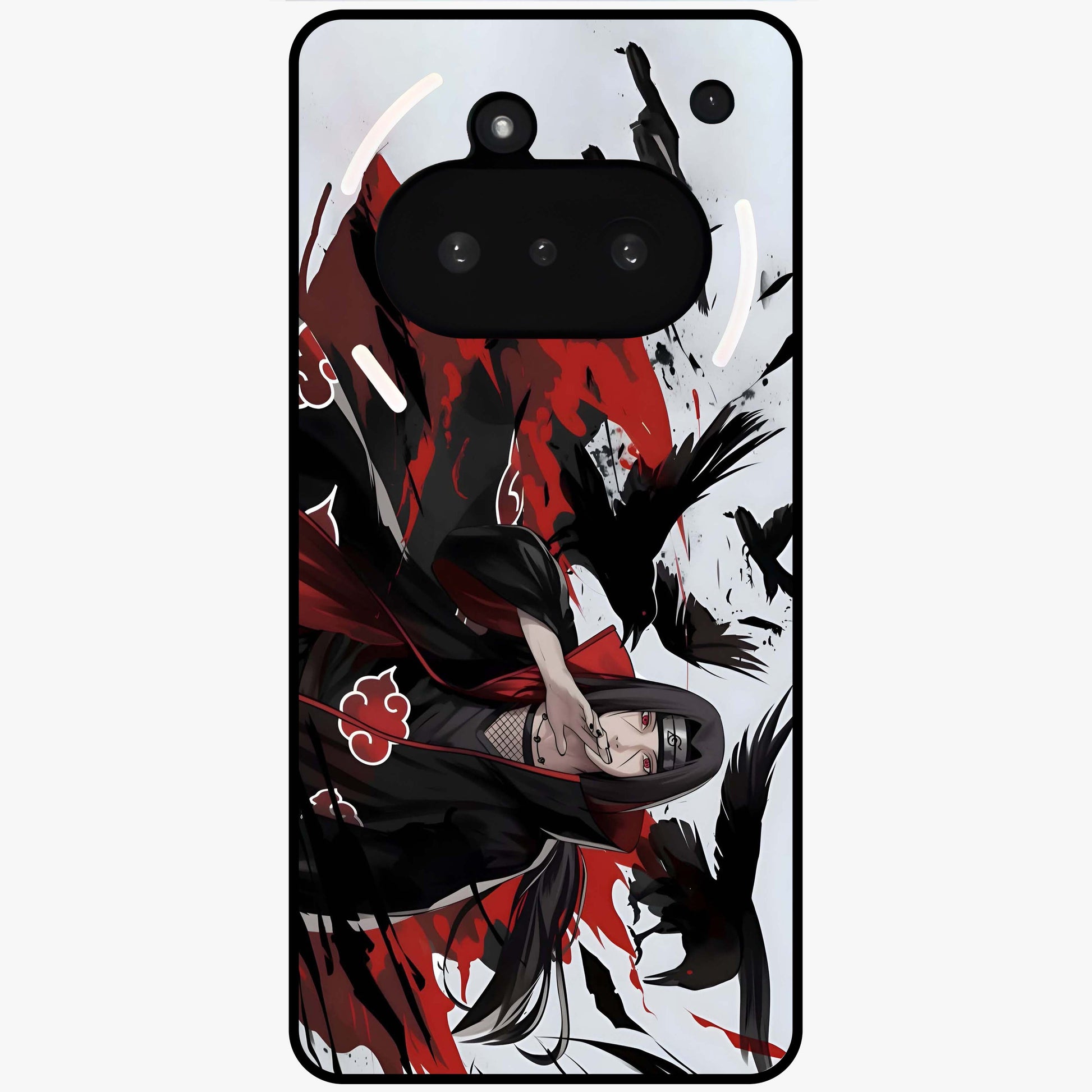 Crimson Crow Illusion Glass Case showing flat back view with artistic crow illusion artwork and glossy glass finish.