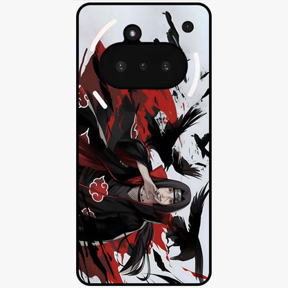 Crimson Crow Illusion Glass Case showing flat back view with artistic crow illusion artwork and glossy glass finish.