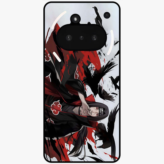 Crimson Crow Illusion Glass Case showing flat back view with artistic crow illusion artwork and glossy glass finish.